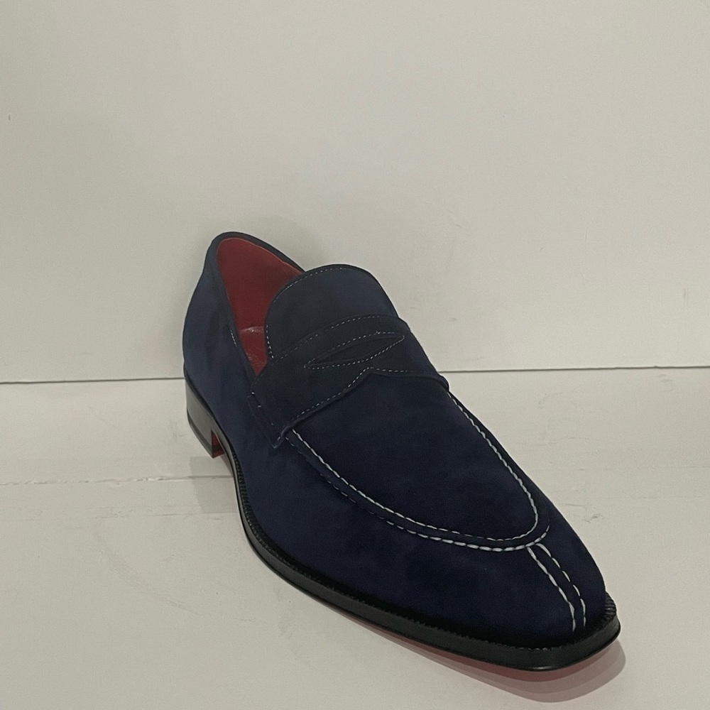 Emilio Franco shoes loafer suede navy slip on red bottom sole